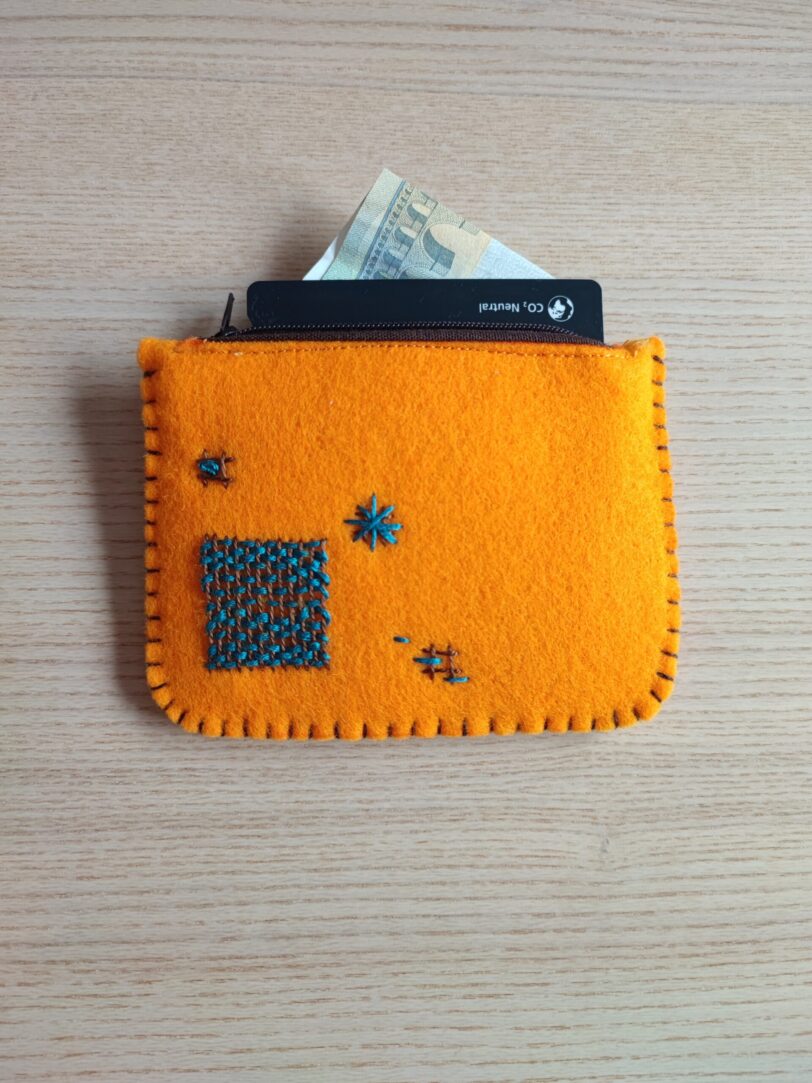 Monedero de Fieltro Bordado Orange and Turquosie Square - Imagen 4